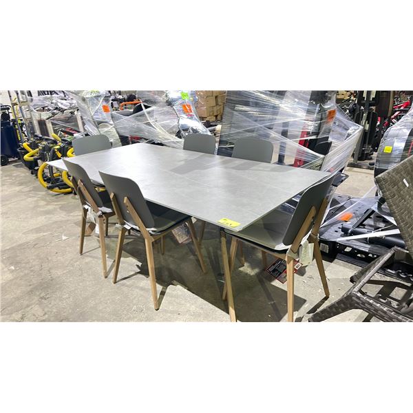 SYNTHETIC GRANITE TABLE (COSMETIC DAMAGE) WITH 6 CHAIRS
