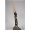 Image 2 : Double sized scrimshaw marine ivory tusk on soapstone base, featuring Inuit figures, bear, igloo etc