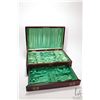 Image 1 : Vintage mahogany flatware chest with flip top, pull out drawer and green silk lining 17" X 11" X 7 1