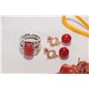 Image 2 : Japanese red coral/ coral like pendant plus ring and earrings