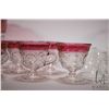 Image 2 : Two vintage punch bowls, both matching design, one with red top and twelve matching red top punch cu
