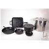 Image 1 : Five cast iron pans and pots including 10" lidded pot, 12" square, 12", 8" and 6" frying pans plus a
