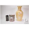 Image 1 : Vintage Oriental cased glass vase with bird and cherry blossom decoration 14" in height and a hand p