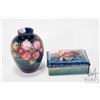 Image 2 : Two pieces of vintage Moorcroft pottery including 4 1/2" clematis vase and a columbine cigarrette bo