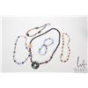 Image 1 : Selection of sterling silver and stone necklaces including jade, onyx, smokey quarts, obsidian etc.,