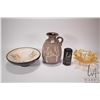 Image 1 : Three mid century collectibles including 12" vase, center bowl and a signed Chalet art glass dish