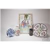 Image 1 : Four Oriental china collectibles including hand painted panel 17" X 10 1/2" note: slight chip on bot
