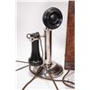 Image 2 : Vintage Northern Electric hand crank telephone with oak wall mount piece connected to chrome candles
