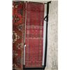 Image 1 : 100% handmade Iranian wool carpet runner "Turkmann" with red background, geometric pattern and highl