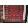 Image 2 : 100% handmade Iranian wool carpet runner "Turkmann" with red background, geometric pattern and highl