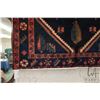 Image 2 : 100% handmade Iranian wool carpet "Hamdan" with center medallion, deep blue and red background and h