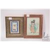 Image 1 : Two hand made Persian paintings including huntscene, overall dimensions 8" X 6 1/2" and portrait of 