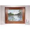 Image 1 : Framed original acrylic on canvas painting of a mountain lake scene, signed by artist D. Chappell, 1