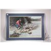 Image 1 : Framed print of smoking fish by the shore, pencil signed by artist L. Gibbs, outside dimensions 20" 
