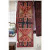 Image 1 : 100% handmade Iranian wool carpet runner "Ardebil" with double medallion, red and blue background an