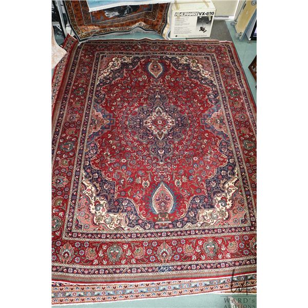 100% hand made Iranian "Tabriz" carpet artist signed with centre medallion, multiple boarders, red b