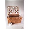 Image 1 : Woven wicker picnic basket fitted for four including sandwich plates, cups and cutlery, appears unus