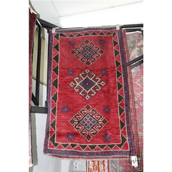 100% handmade Iranian wool carpet  Fasa  with triple medallion, red background and highlights of bro
