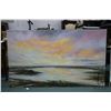 Image 1 : Stretcher framed acrylic on canvas painting, titled on verso "Elk Island Sunset" signed by artist Ri