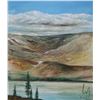 Image 2 : Stretcher framed acrylic on canvas painting of a lake and foothill mountain landscape, signed by art