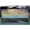 Image 1 : Stretcher framed acrylic on canvas big sky landscape, signed by artist Richard Dixon, 30" X 60"