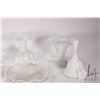 Image 2 : Tray lot of Fenton pinch glass with colourless rims including pair of 6" melon vases, two footed com