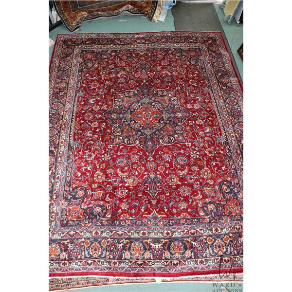 100% hand made Iranian "Mashad" carpet signed by Weaver with center medallion, multiple boarders, re