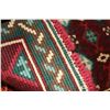 Image 3 : Wool rug with burgundy background and geometric pattern and highlights of greens, taupe, cream, 40" 