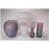 Image 1 : Casa Elite Italian Murano glass 15" rose motif flower vase and three pieces of Canadian art glass