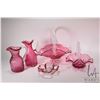 Image 1 : Four pieces of Heritage cranberry glass including handled baskets with applied colourless handles, 8