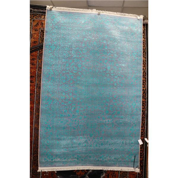 Premium Collection Sizan Carpet poly/ cotton blend carpet, aqua blue and mauve, 58" X 90"