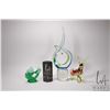 Image 1 : Three pieces of art glass including a donkey, a rooster and a 16" high sculpture