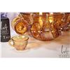 Image 2 : Selection of vintage glass including carnival glass style punch bowl and cups, 9" high cobalt pitche