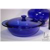 Image 3 : Selection of vintage glass including carnival glass style punch bowl and cups, 9" high cobalt pitche