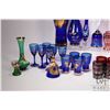 Image 2 : Selection of vintage and collectible glass including two gold overlay decanter and glass sets, Moser