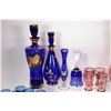 Image 3 : Selection of vintage and collectible glass including two gold overlay decanter and glass sets, Moser