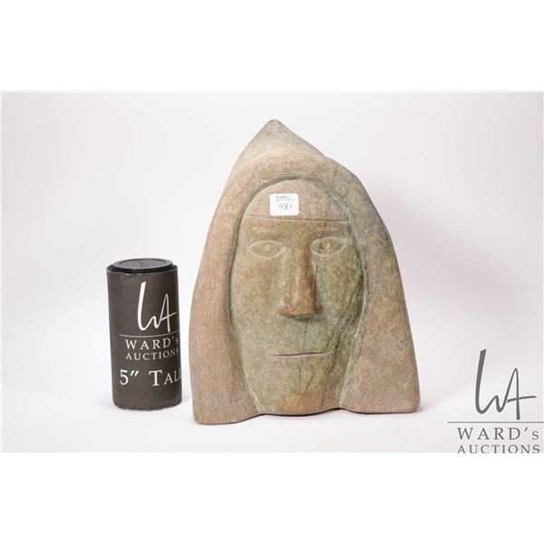 Soapstone carved bust, dated 1974 and signed in syllabics, 11" high
