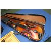 Image 2 : Two cased vintage violins, one marked J.M. Hall and one Czech. made Stradivarius copy and a voilin b