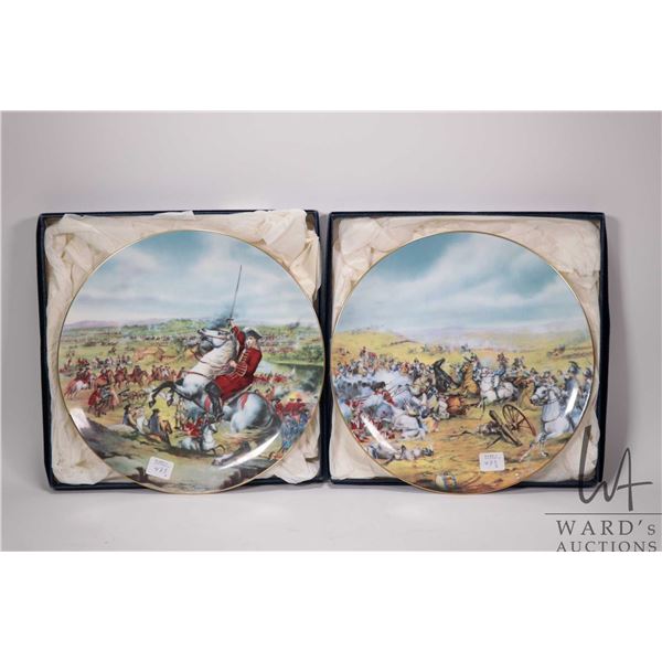 Two boxed Coalport decorator plates including "The Battle of Blenhiem" and "The Battle of Waterloo",