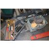 Image 1 : Plastic tool box and Orcom Kool top heat seaming irion and related tools plus floor scraper in M.D. 