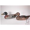 Image 1 : Two vintage wooden duck decoys including his-and-hers mallards with 13" bases, 7 1/4" high, both lab
