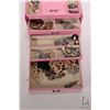 Image 2 : Pink jewellry travel box with flip up mirrored lid and three drawers, sections for rings and earring