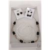 Image 1 : .925 silver bead with black stone 16" neckace, three .925 silver bangles bracelets, black faceted st