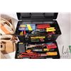 Image 2 : Stanley 19" tool box containing assorted hand tools, a new Kuny's tool belt and a safety harness and