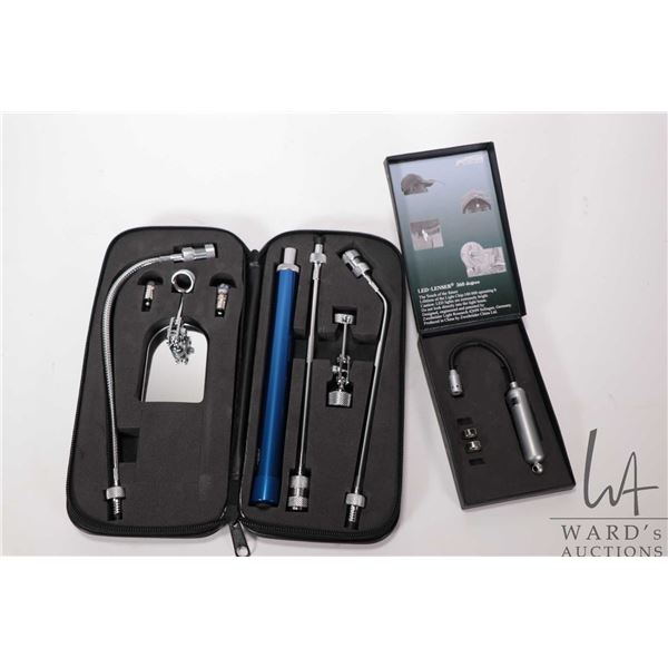 Led-Lenser mini light in original package and a cased illuminated inspection tool with multiple atta