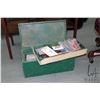 Image 1 : Wood flip lid tool box with pull out tray filled with assorted tools and hardware