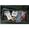Image 2 : Wood flip lid tool box with pull out tray filled with assorted tools and hardware