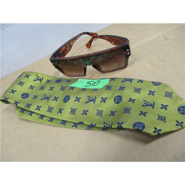 LOUIS VUITTON STYLE TIE & GLASSES