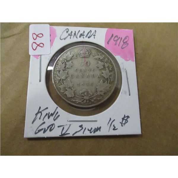 1918 CANADA KING GEORGE V SILVER HALF DOLLAR