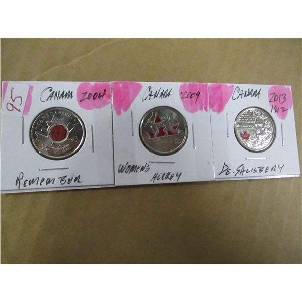 2004 REMEMBERANCE, 2009 WOMEN'S HOCKEY & 2013 DE-SALISBURY COIN SET